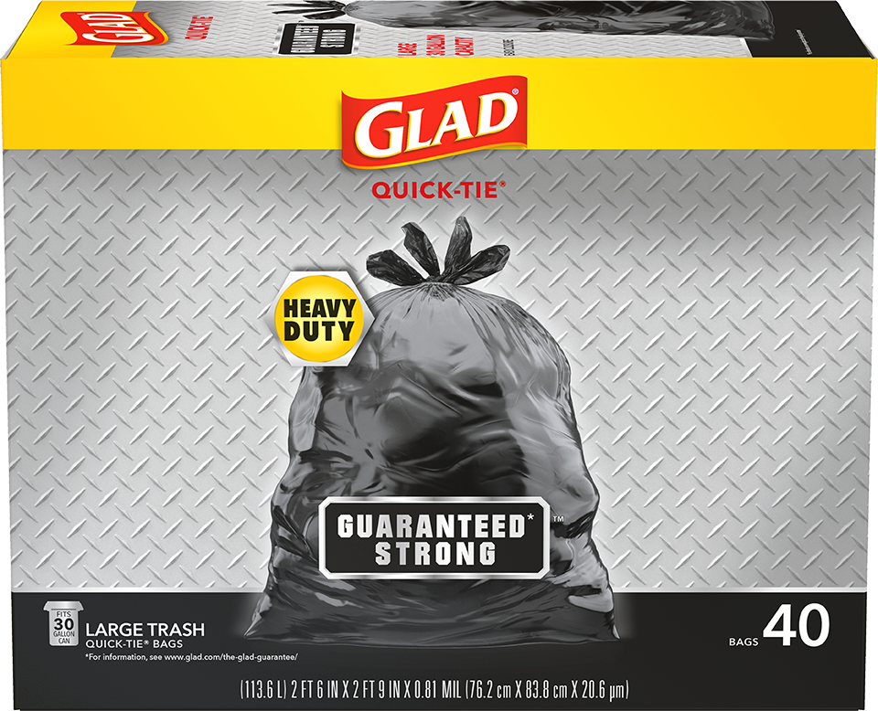 Glad Guaranteed Strong Large Quick-Tie Trash Bags, 30 Gallon, 40 Count