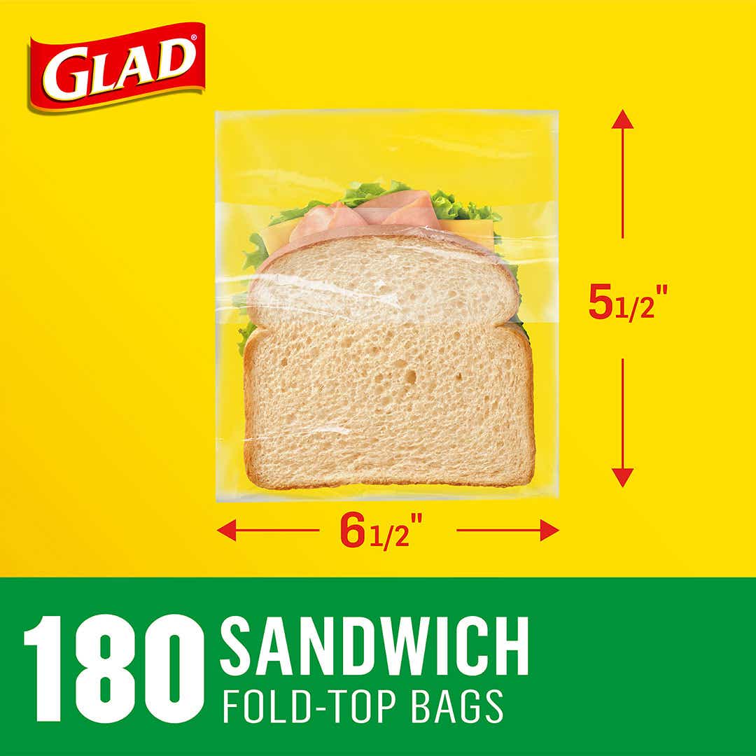 Glad Fold Top Food Storage Plastic Bags - Sandwich - 180 Count, Plastic  Bags