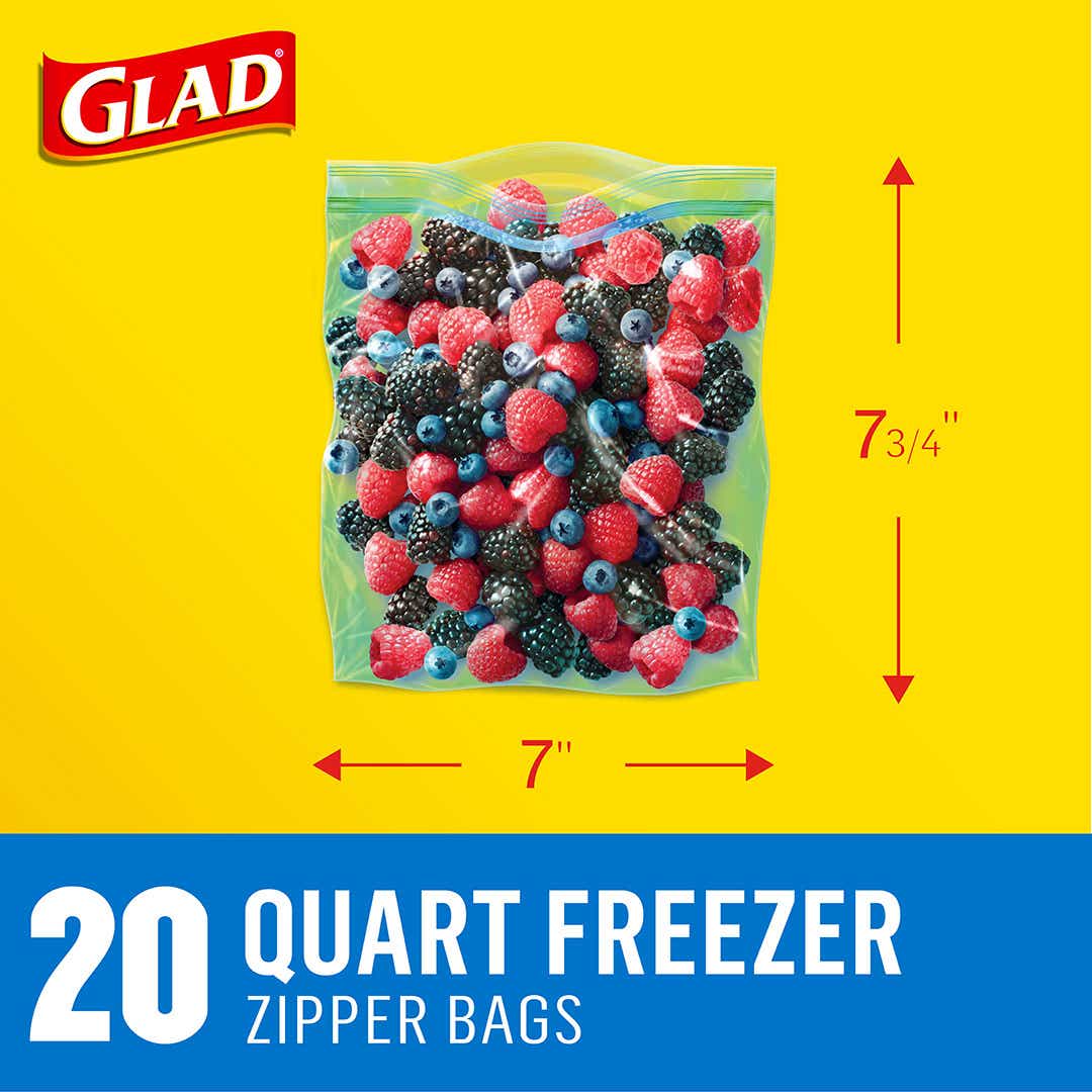 Glad Zipper Food Storage and Freezer 2 in 1 Plastic Bags - Quart - 46 Count