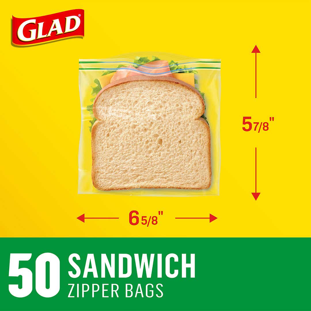 Glad Zipper Food Storage Sandwich Bags, 100 Count (Packaging May Vary)