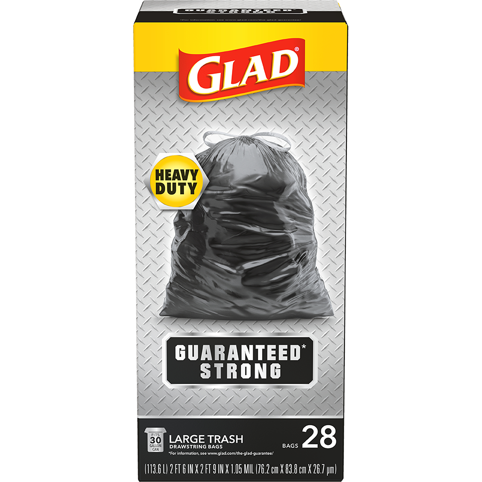 Perk™ Drawstring Heavy-Duty Trash Bags, 33 gal, 1.1 mil, 37 x 33, Black,  30/Box