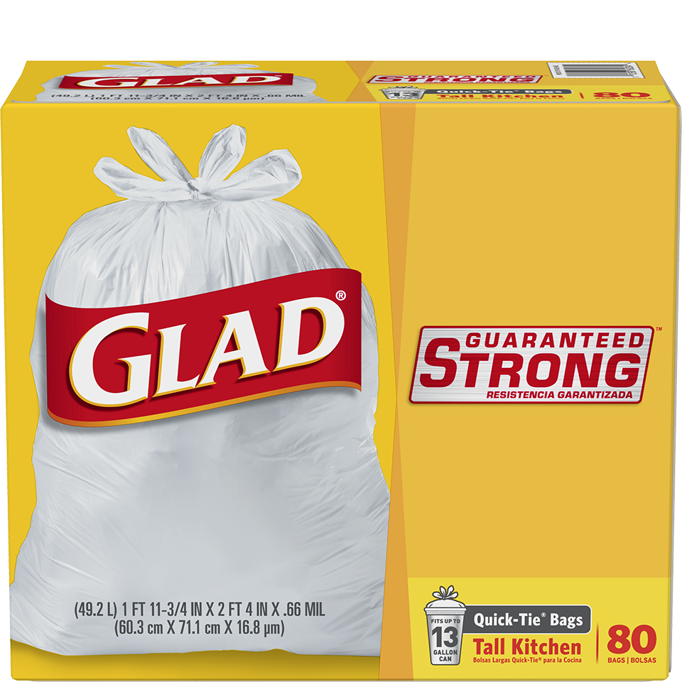 Glad Trash & Food Storage Medium Kitchen Drawstring Trash Bags 8 Gallon  White Trash Bag, Fresh Clean Scent, 80 Count (Package May Vary)