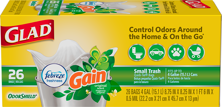 Glad Small Trash Bags OdorShield 4 Gallon White Trash Bag, Febreze