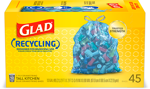 Glad Tall Kitchen Drawstring Blue Recycle Bags, 45 ct / 13 gal
