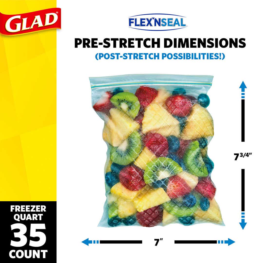 Glad FLEX'N SEAL Food Storage Plastic Bags - Quart - 38 count