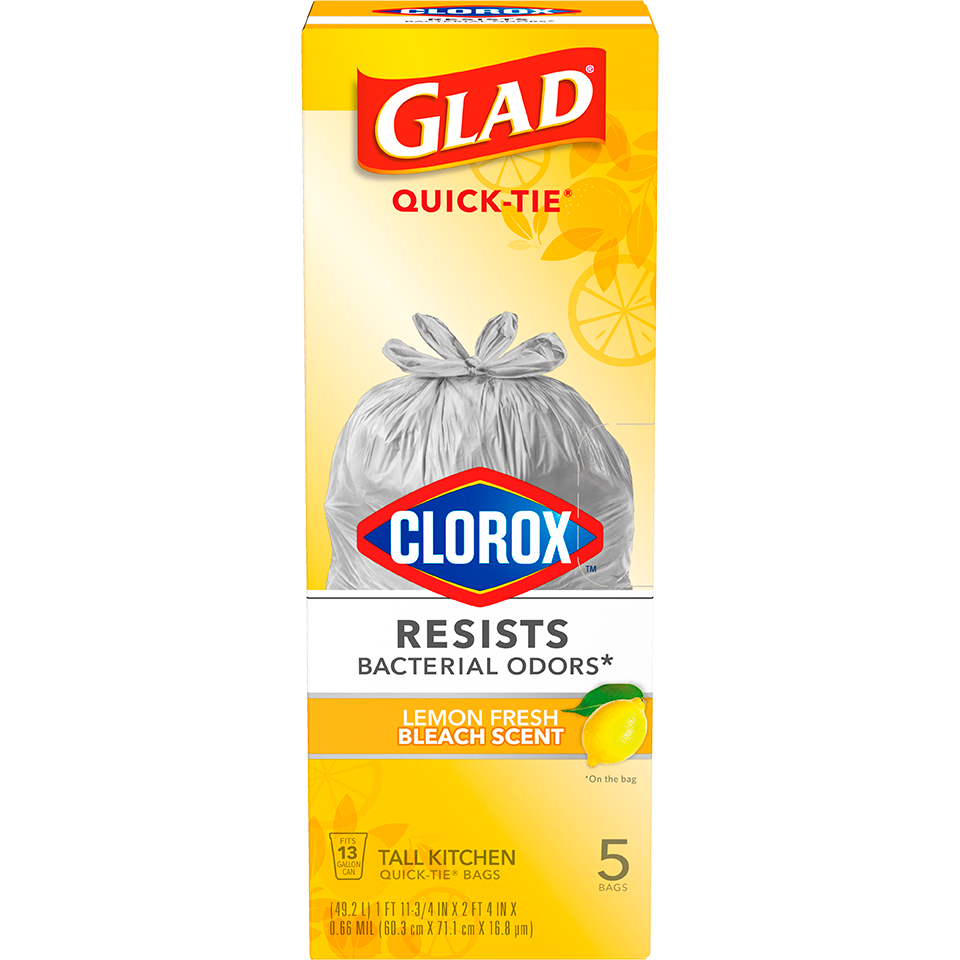 Glad ForceFlex MaxStrength with Clorox Tall Kitchen Trash Bags, 13 gal, Lemon Fresh Bleach, 20 ct