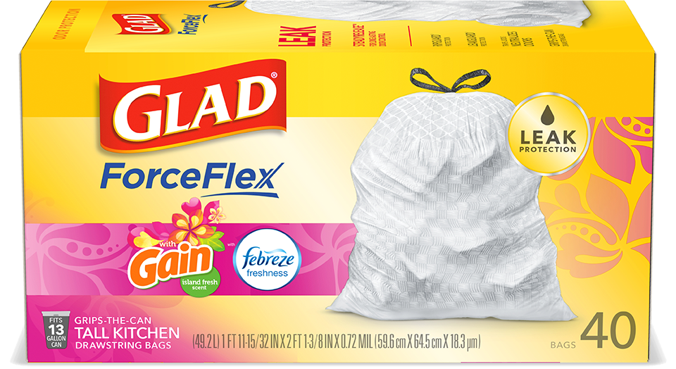 Glad ForceFlex Tall Kitchen Trash Bags, Gain Original Scent with
