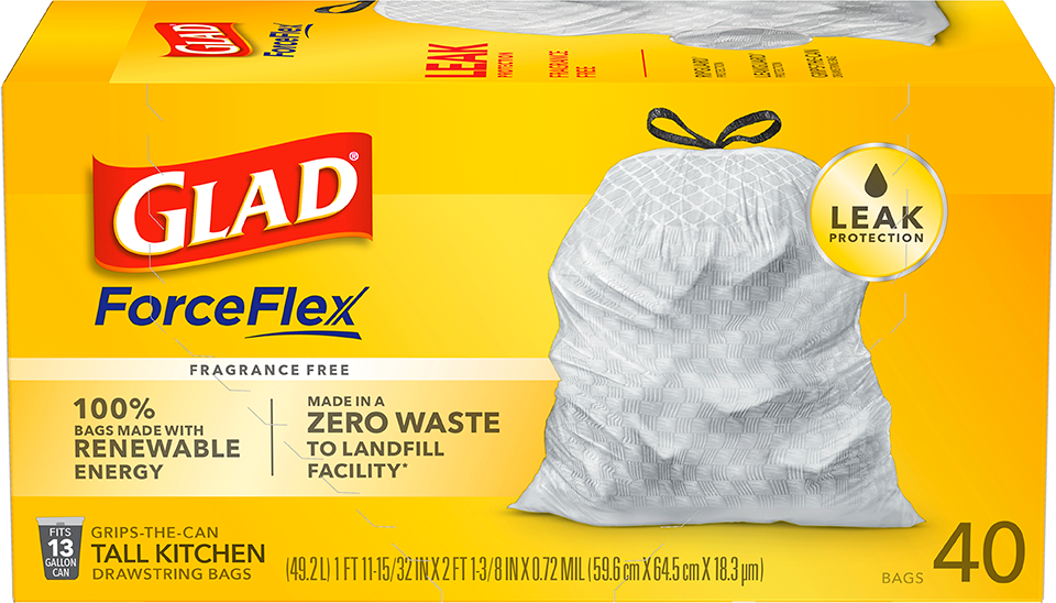 Glad ForceFlexPlus 13 Gallon Kitchen Trash Bags, Gain Original Scent, Febreze Freshness, 40 Bags, Size: 40 ct