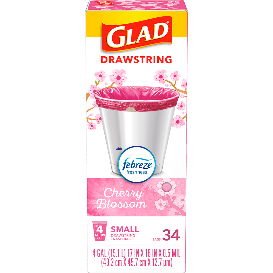 Glad 4 Gal. Cherry Blossom Drawstring OS Trash Bags (34-Count
